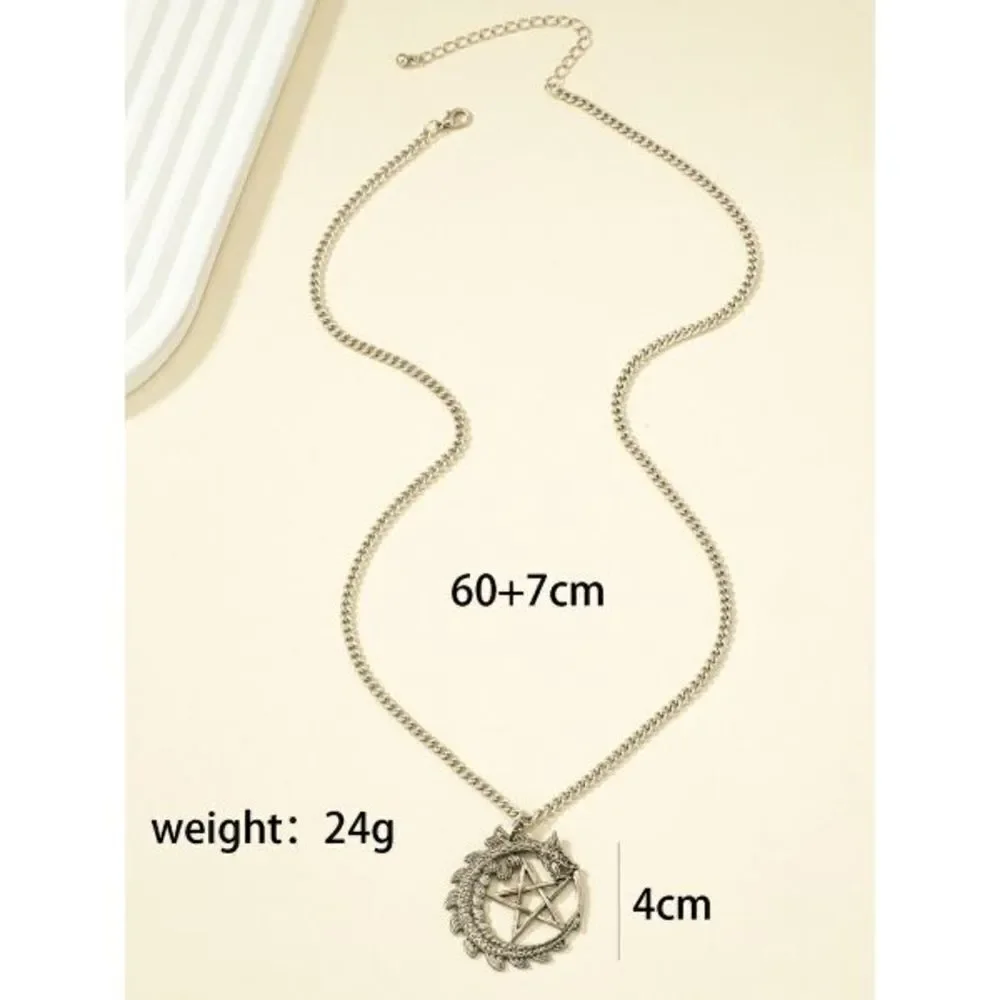 Stainless Steel Retro Pentagram Dragon Unisex Pendant Necklace